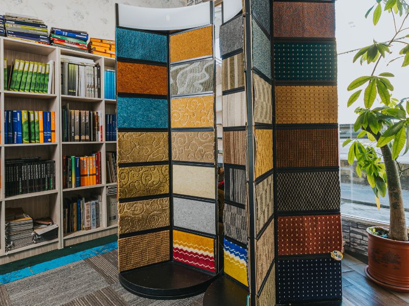 Carpet swatches displayed at the Win Seng showroom
